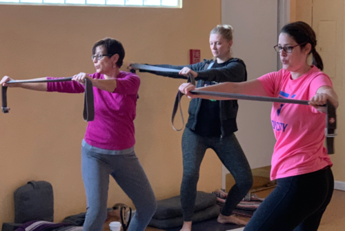 3 women with straps in Pink MoonSalute